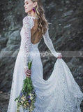 Modest Lace Wedding Dresses,Destination Wedding Dress with Sleeves,WD00419