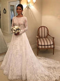 Modest Lace Wedding Dresses,Princess A-line Lace Wedding Dress with Sleeves,WD00614