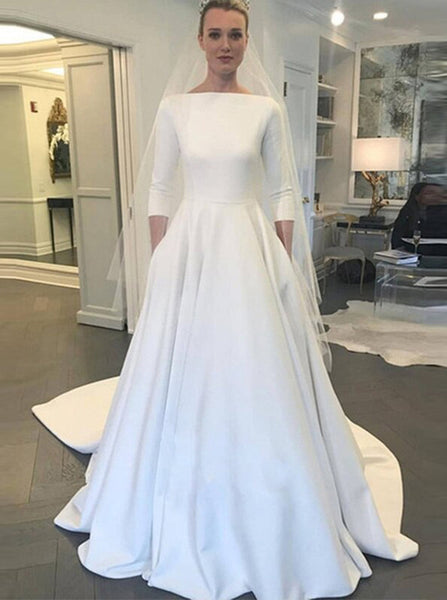 Modest Wedding Dress with Pockets,Wedding Dress with Sleeves,WD00628