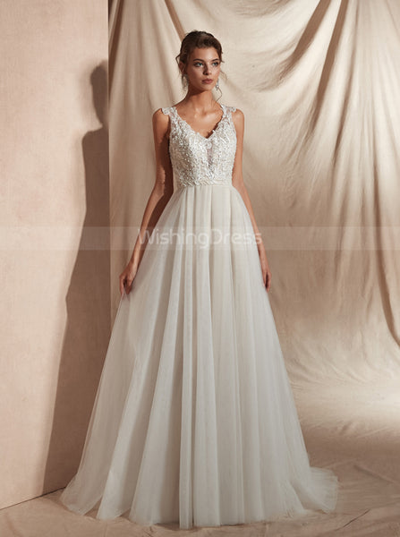 Modest Wedding Dresses,Illusion Wedding Dress,WD00361