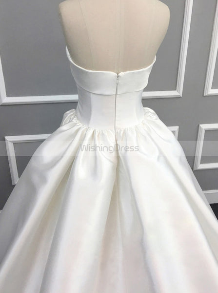 Modest Wedding Dresses,Satin Wedding Dress,Strapless Wedding Dress,Ivory Bridal Gown,WD00157