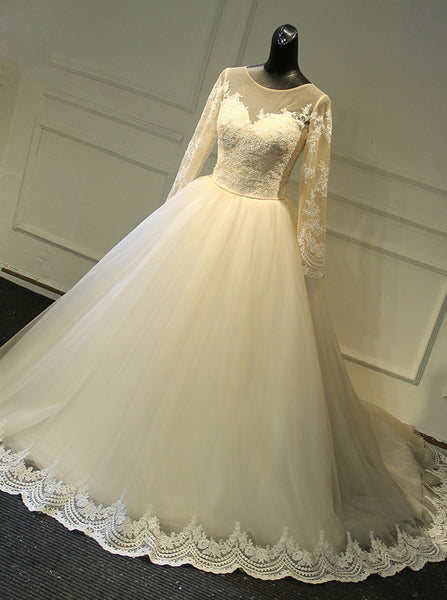 Modest Wedding Gown with Sleeves,Classic Wedding Gown,WD00392