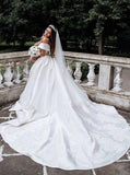 Off the Shoulder Ball Gown Wedding Dress,Satin Classic Wedding Dress,WD00618