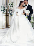 Off the Shoulder Ball Gown Wedding Dress,Satin Classic Wedding Dress,WD00618