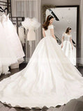 Off the Shoulder Ball Gown Wedding Dresses,Satin Wedding Gown,WD00456