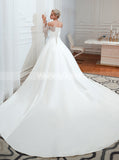 Off the Shoulder Bridal Dress with Lace Sleeves,Satin Bridal Gown,WD00485