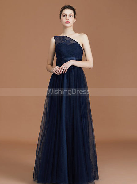 One Shoulder Bridesmaid Dress,Dark Navy Bridesmaid Dress,Long Bridesmaid Dress,BD00221