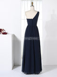 One Shoulder Bridesmaid Dresses,Dark Navy Bridesmaid Dress,Modest Bridesmaid Dress,BD00321