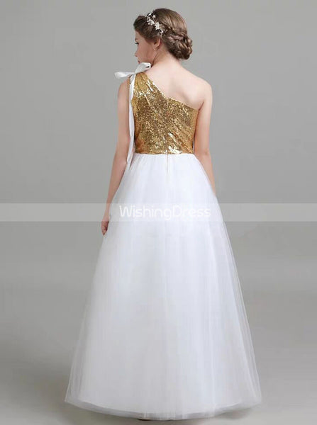 One Shoulder Pageant Dress For Teens,Sequined Little Princess Dress,JB00066