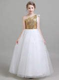 One Shoulder Pageant Dress For Teens,Sequined Little Princess Dress,JB00066