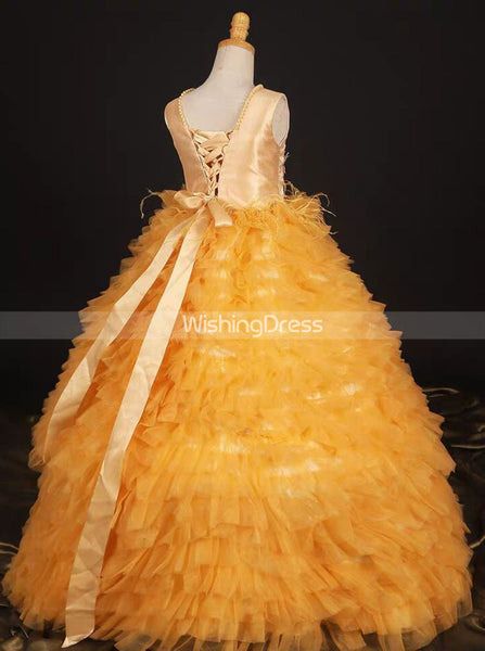 Orange Tiered Girls Pageant Dresses,Big Girls Pageant Ball Dress,GPD0005