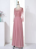 Pink Bridesmaid Dress with Sleeves,Chiffon Bridesmaid Dress,Long Bridesmaid Dress,BD00189