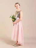 Pink High Low Junior Bridesmaid Dresses,Chiffon Girls Formal Dress,JB00050