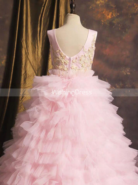 Pink Tiered Girls Pageant Dresses,Formal Princess Girls Party Dress,Birthday Dress,GPD0019