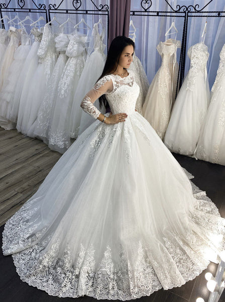 Princess Ball Gown Wedding Dress with Detachable Sleeves,WD00654