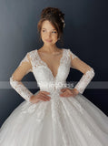 Princess Bridal Gown with Sleeves,Classic Ball Gown Wedding Dress,WD00647