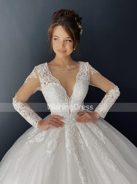 Princess Bridal Gown with Sleeves,Classic Ball Gown Wedding Dress,WD00647