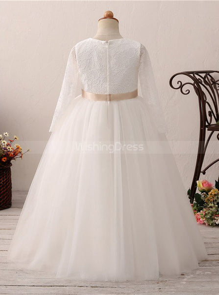 Princess Flower Girl Dress Ball Gown,First Communion Dress with Sleeves,FD00051