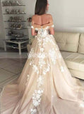 Princess Wedding Dress Off the Shoulder,Floral Wedding Dress Romantic,WD00512