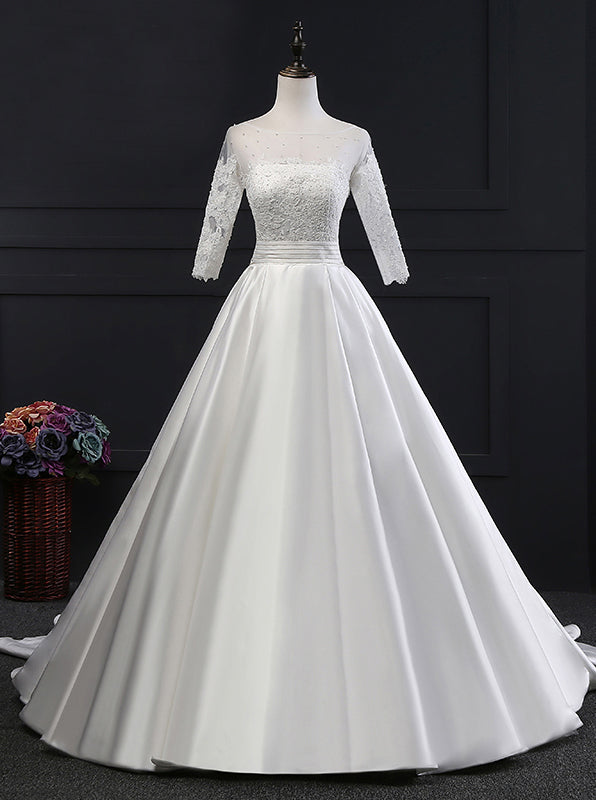 Princess Wedding Dresses,Satin Wedding Dress,Wedding Dress with Sleeve ...
