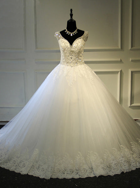 Princess Wedding Gown,Elegant Wedding Dress with Beaded Bodice,WD00393