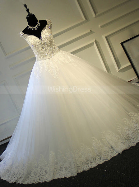 Princess Wedding Gown,Elegant Wedding Dress with Beaded Bodice,WD00393