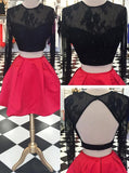 Two Piece Homecoming Dresses,Cocktail Dress with Long Sleeves,Open Back Homecoming Dress,HC00090