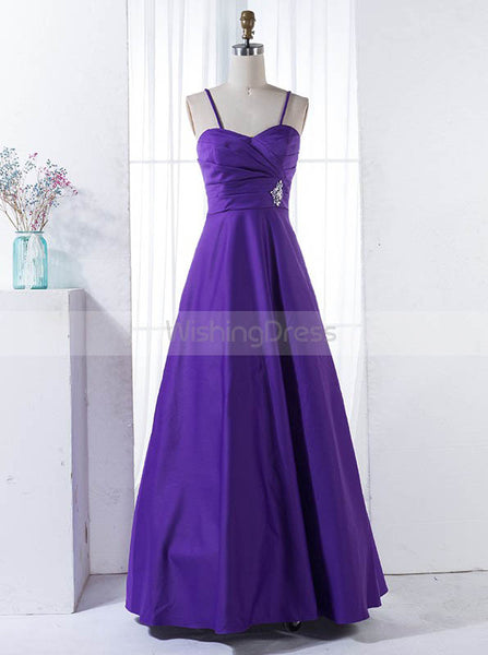 Purple A line Bridesmaid Dress,Satin Bridesmaid Dress,Floor Length Bridesmaid Dress,BD00161