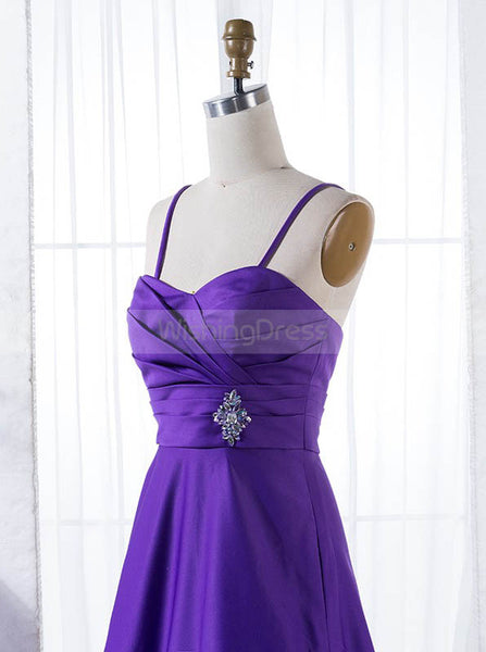 Purple A line Bridesmaid Dress,Satin Bridesmaid Dress,Floor Length Bridesmaid Dress,BD00161