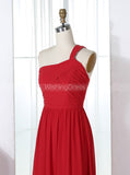 Red Bridesmaid Dresses,One Shoulder Bridesmaid Dress,Long Bridesmaid Dress,BD00305