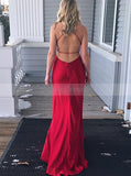 Red Column Prom Dress,Simple Evening Dress,Backless Evening Dress PD00074