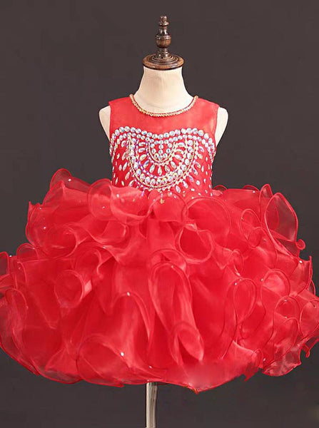 Red Cute Little Girl Pageant Dress,Ruffled Little Girls Cocktail Dress,GPD0042