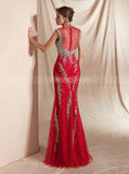 Red Fitted Evening Dresses,Sparkly Prom Dress,PD00412