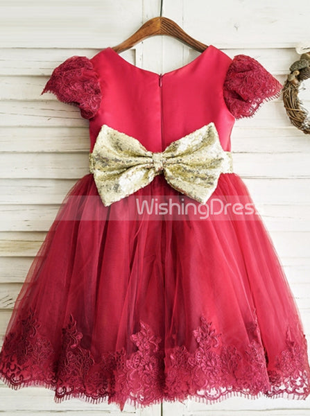 Red Flower Girl Dresses,Flower Girl Dress with Short Sleeves,FD00042