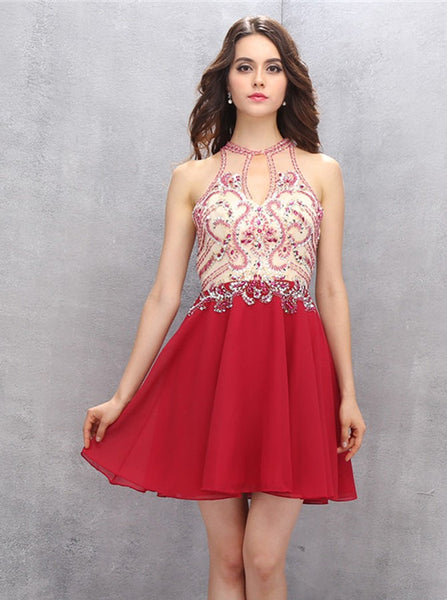 Red Homecoming Dress,Open Back Cocktail Dress,Sexy Homecoming Dress,HC00124