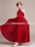 Red Long Junior Bridesmaid Dress,Chiffon Simple Junior Bridesmaid Dress,JB00041