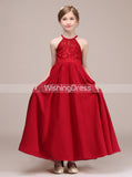 Red Long Junior Bridesmaid Dress,Chiffon Simple Junior Bridesmaid Dress,JB00041