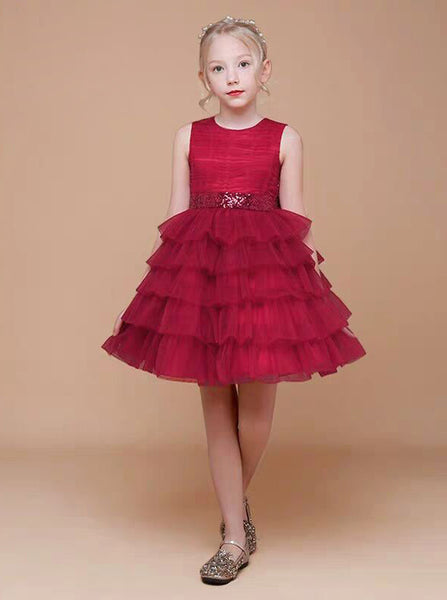 Red Tiered Party Dress,Little Princess Dress Short,JB00047