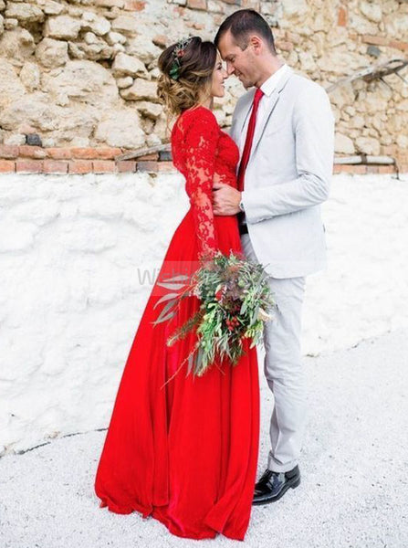 Red Wedding Dresses,Wedding Dress with Long Sleeves,Destination Wedding Dress,WD00202