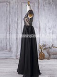 Romantic Bridesmaid Dress with Cap Sleeves,Black Bridesmaid Dress,BD00374