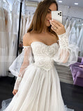 Romantic Wedding Dress with Lantern Sleeves,Sweetheart Wedding Dress,WD00652