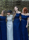 Royal Blue Bridesmaid Dress,Lace Long Bridesmaid Dress,Off the Shoulder Bridesmaid Dress,BD00075