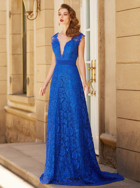 Royal Blue Prom Dresses,Lace Prom Dress,Formal Evening Dress,Backless Prom Dress,PD00287