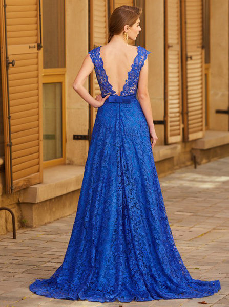 Royal Blue Prom Dresses,Lace Prom Dress,Formal Evening Dress,Backless Prom Dress,PD00287