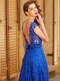 Royal Blue Prom Dresses,Lace Prom Dress,Formal Evening Dress,Backless Prom Dress,PD00287