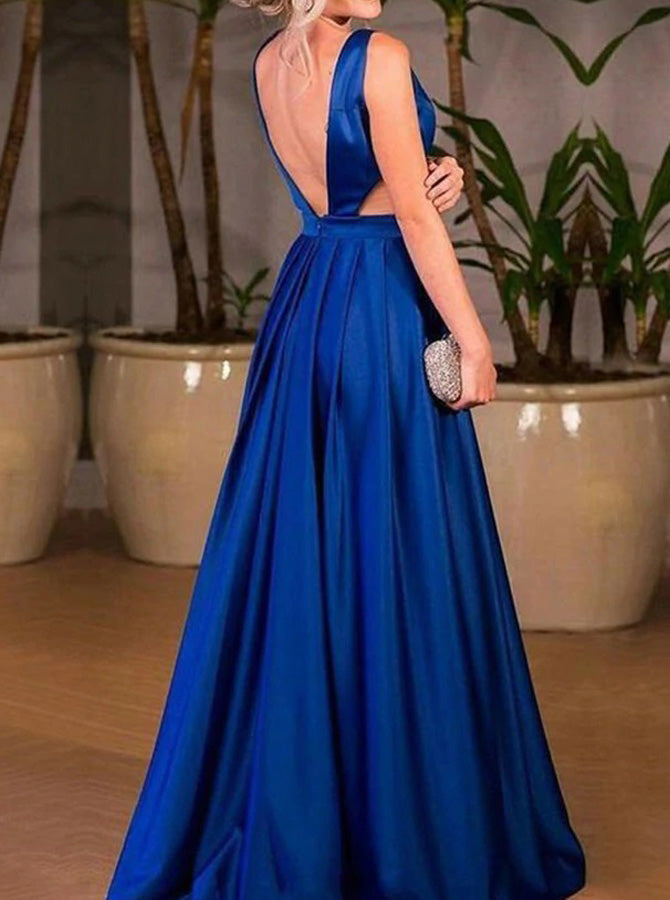 Royal Blue Prom Dresses,Satin Long Prom Dress,Backless Prom Dress,PD00 ...