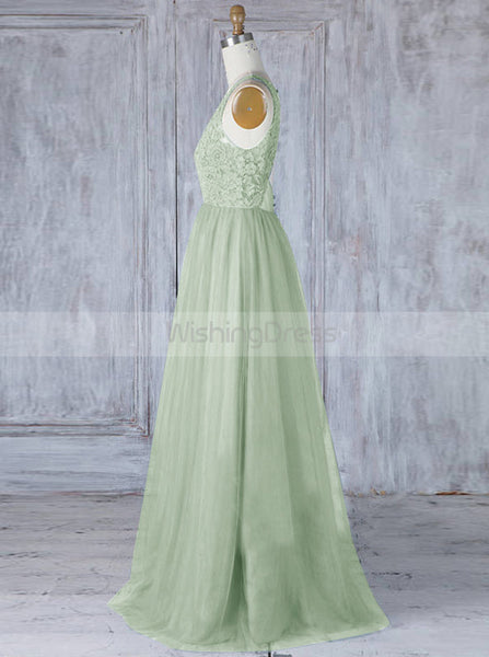 Sage Bridesmaid Dress,Tulle Long Bridesmaid Dress,Aline Backless Bridesmaid Dress,BD00053