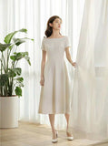 Satin Tea Length Wedding Dresses,Short Sleeves Wedding Reception Dress,WD00435