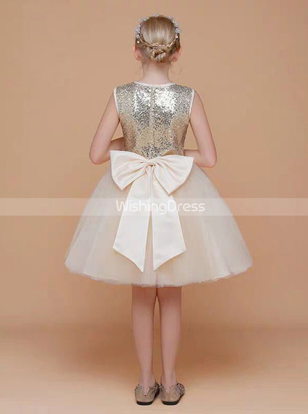 Sequined Junior Bridesmaid Dress,Tulle Short Girls Special Occasion Dress,JB00049