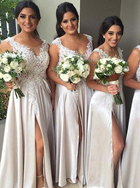 Sexy Bridesmaid Dress,Bridesmaid Dress with Slit,Full Length Bridesmaid Dress,BD00107